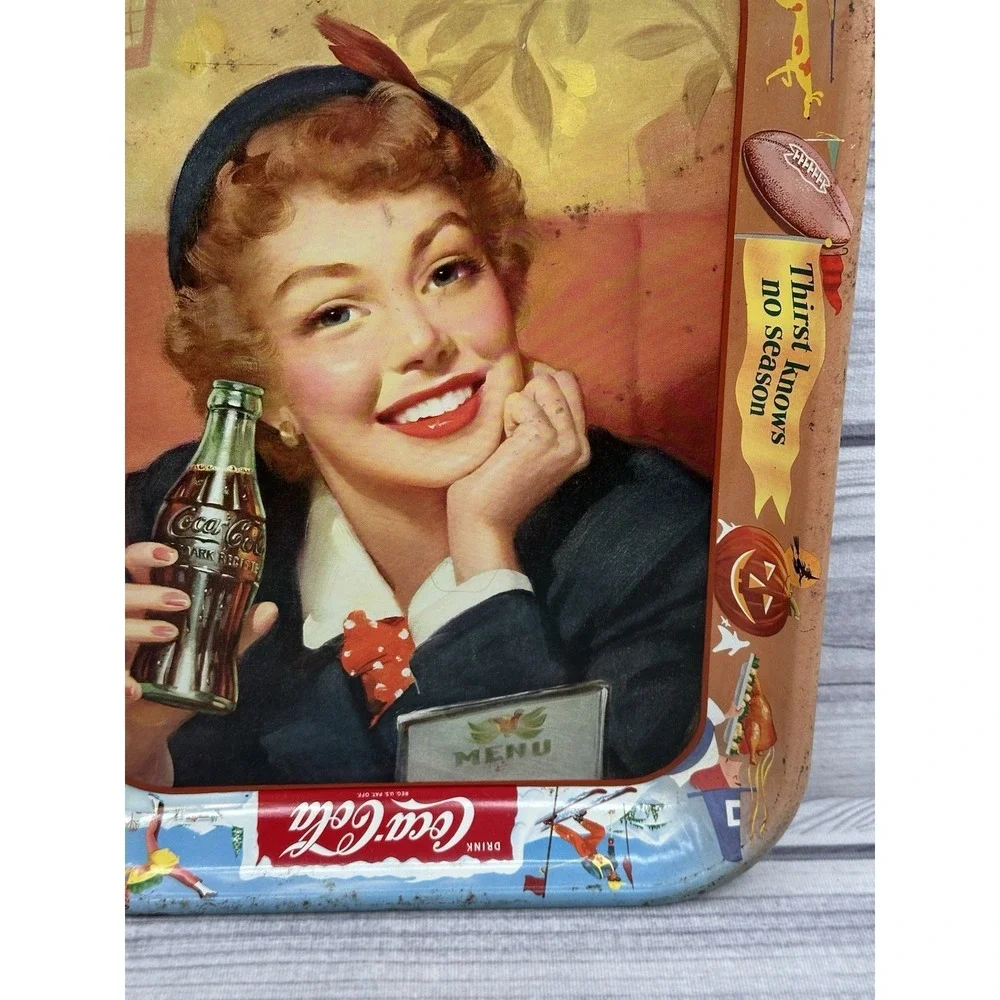 VINTAGE COCA COLA THIRST KNOWS NO‎ SEASON METAL SERVING TRAY   *1